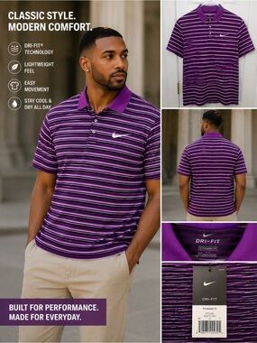 Nike Men’s Purple Striped Dri-FIT Polo not NWT SZ Small